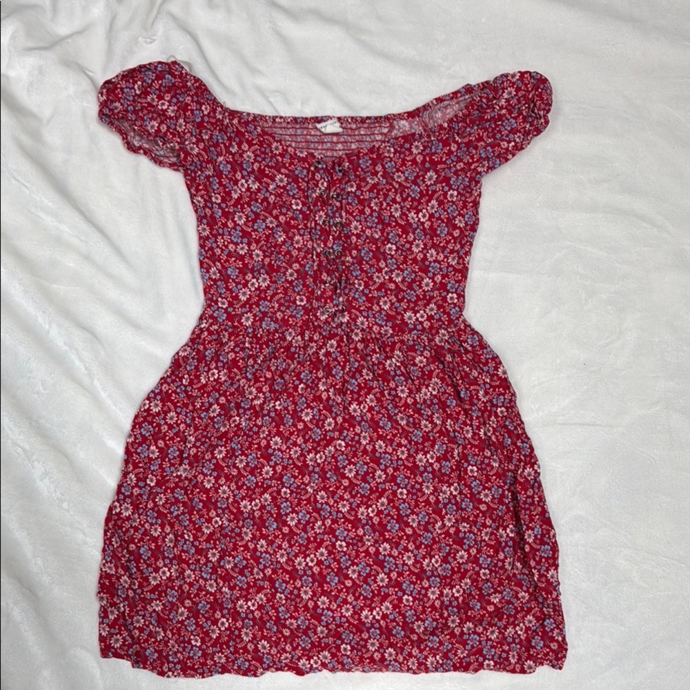 Aeropostale Red Floral Lace-Up Top